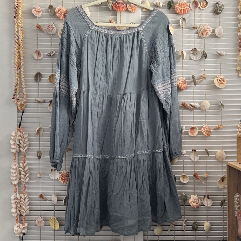 NWOT Lucky Brand Long-sleeves Tiered Mini Dress, L, Blue - Picture 7 of 7